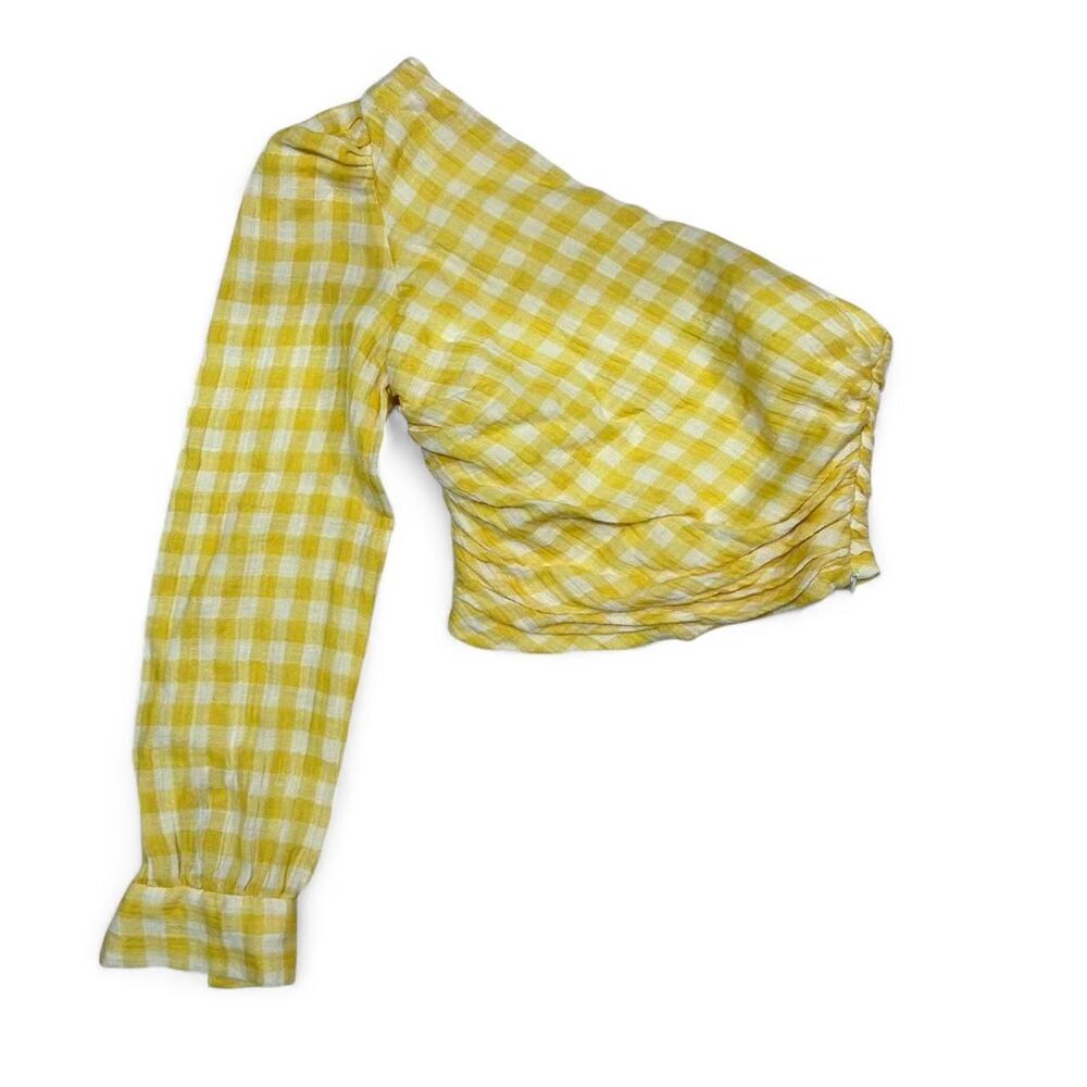 Zara Yellow Gingham One-Shoulder Top